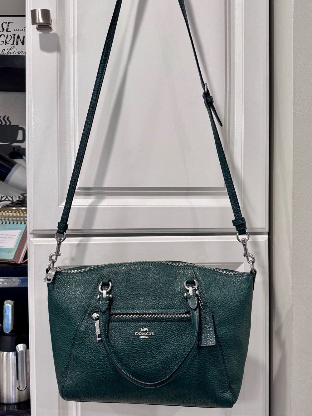 🍃COACH Prairie Satchel Pebble Leather Forest Green Crossbody Bag Style 79997 - Picture 14 of 16